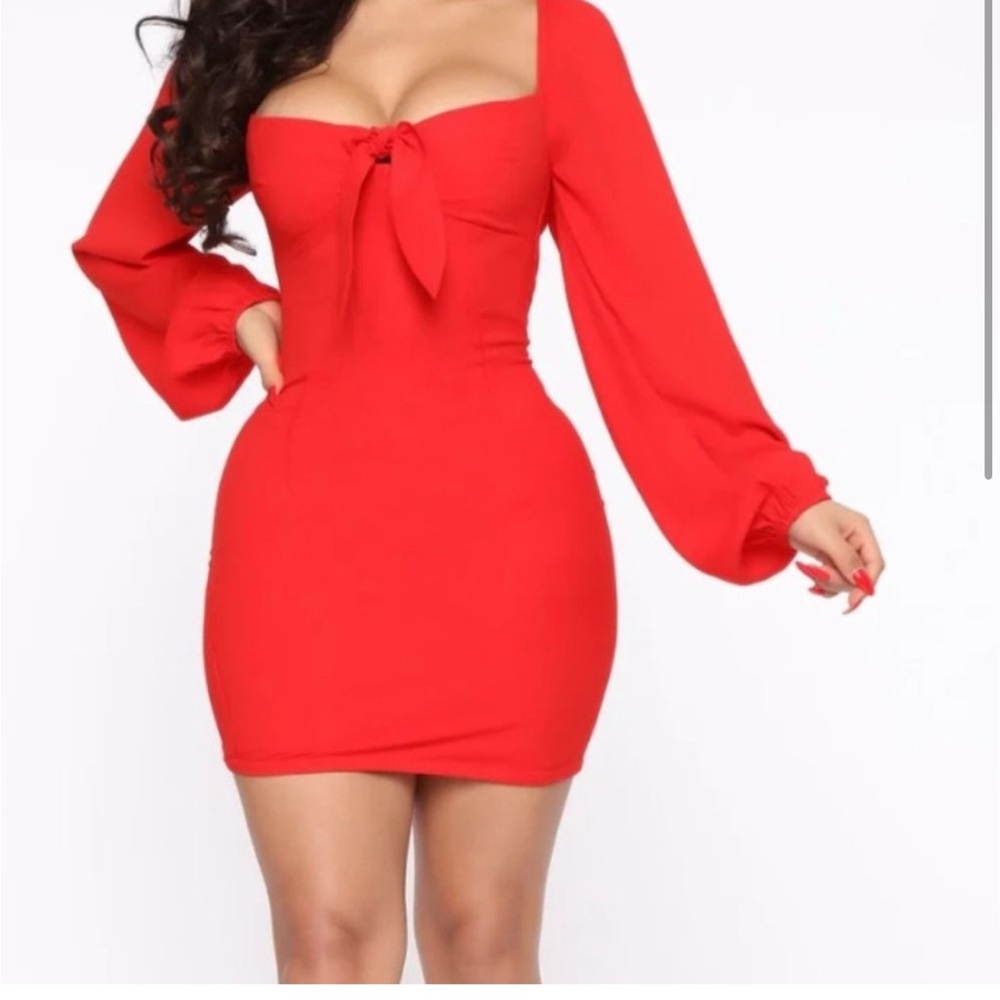 Fashion Nova Bold Red Long Sleeve Dress